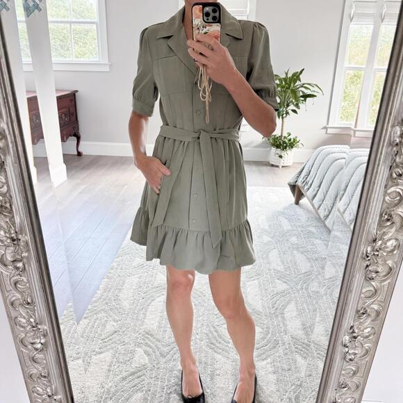 PAIGE Dresses & Skirts - PAIGE Sage Green Teared and Belted Dress Size S